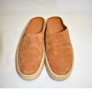Vince camel colored suede mules with braided detail. excellent condition